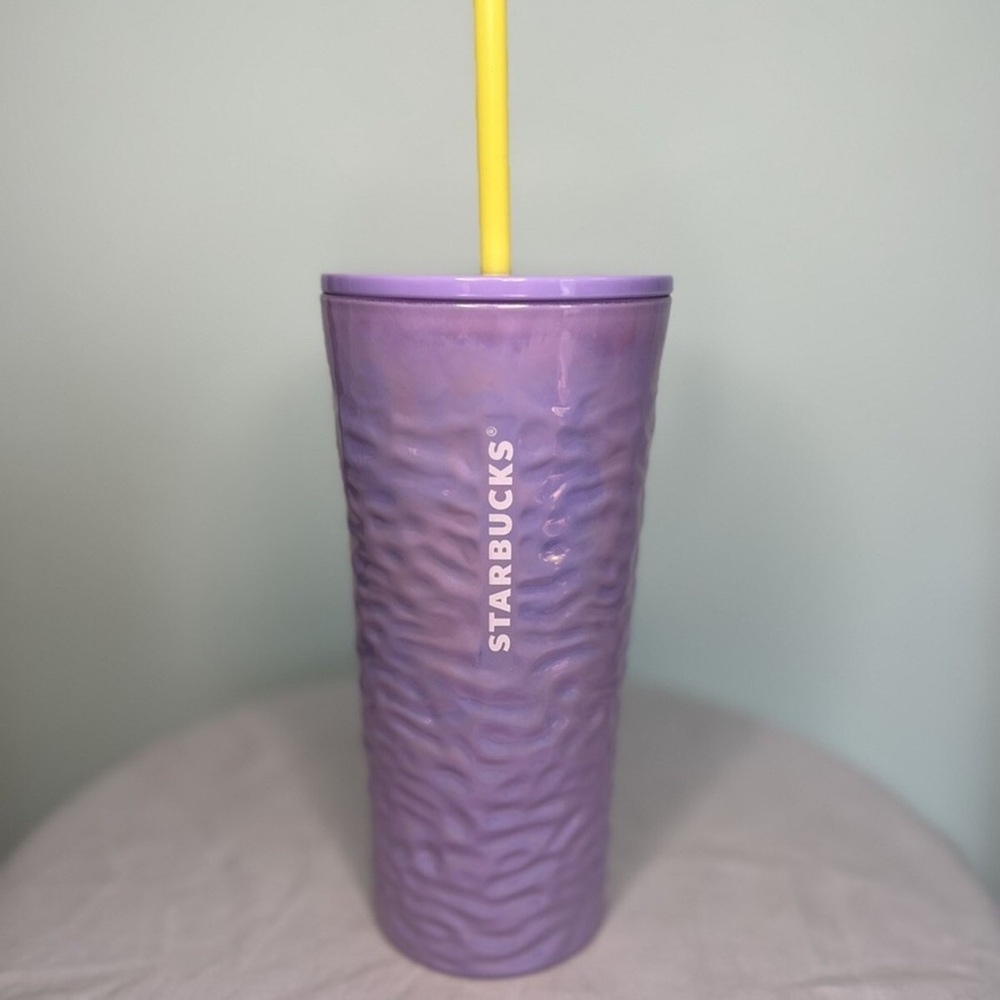 Starbucks Iridescent Lilac Lavender Glass Ripple Wave  Tumbler, 18 oz capacity